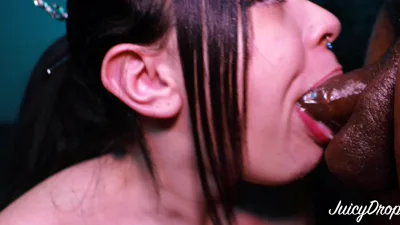 JuicyDropss gets her mouth and pussy stuffed with a hard cock