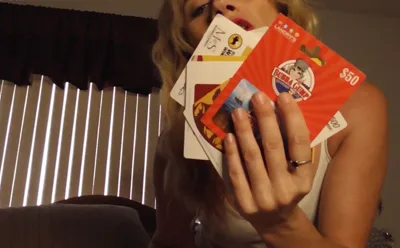 Goddess Miss Jade dominates and humiliates her bratgirl with her own gift cards