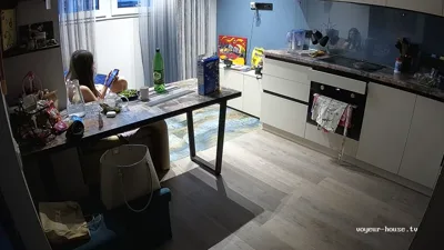 Miranette gets naked & breakfasted in the living room while being watched by a voyeur