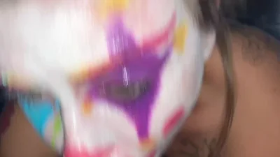 JamieStoneXXX takes on a clown and a big dick in a wild Halloween fuckfest