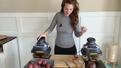 Petite brunette wife cooks with her leggings & food in BBQ Chicken Thighs video