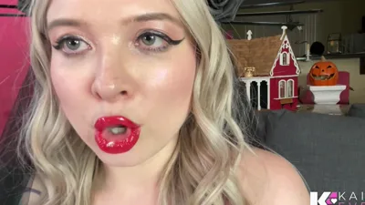 Kaiia Eve's lips glazed with red lipstick in POV domination