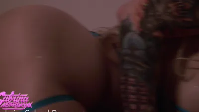 Sabrina Sabrok gets her mouth filled with cum while stripping and fucking in doggystyle