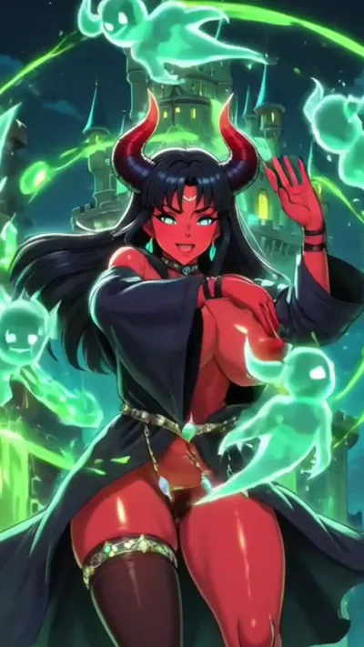 Demoness with magic power gets topless and dances to Ai's demon dance