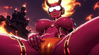 Watch as Demon Fire Girl flaunts her hot body in a hot and topless pose in anime fantasy