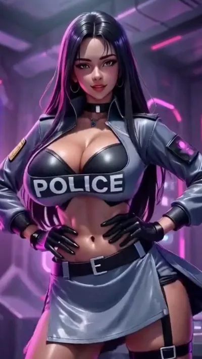 Cute Brunette Police Officer Ai Gets Herself Off in Cyberpunk Dance Animation