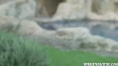 Kira Queen enjoys a steamy interracial threesome in the garden with a cumshot finish