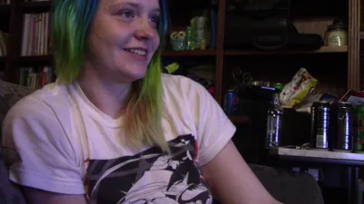 Nerdy girl gets her tiny tits and tight pussy stuffed with a massive variety of dicks