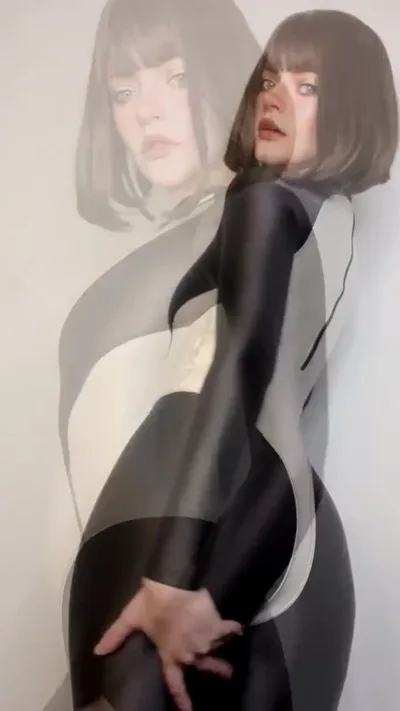 Aka Thecutestkittycat's solo domination & fetish session in black and white spandex catsuit