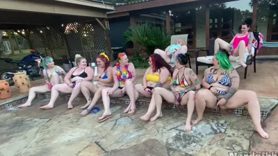 Nerdgibbler and 9 other BBW babes race to squirt in a wild lesbian party