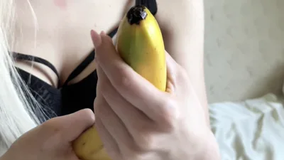 Paradise Jessie strokes banana like a pro while I stroke my dick