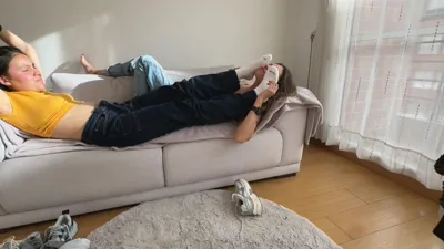 ScarlettandChanel and their lesbian friend indulge in foot fetish and intense orgasms