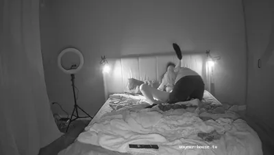 Feline and Jane finger each other in bed & watch each other get wild on Deslond's voyeur TV