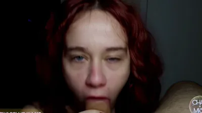 Petite redhead Chau Mist gets her natural tits and deep throat skills on display