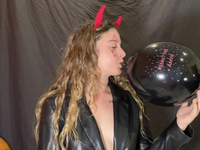 Bee Looner dominates you with her feet and exclusive BDSM skills in I Ll Inflate Your Halloween Balloons & Burst Them