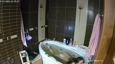 Ryry gets naked in a steamy bath and watches her housemate get wet