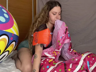 Bee Looner dominates her slave in a kinky inflatable party with real femdom fetish and domination