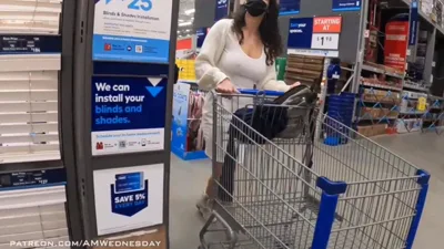 Amwednesday Grey Dress cosplays as beach babe and shows off her masked jugs