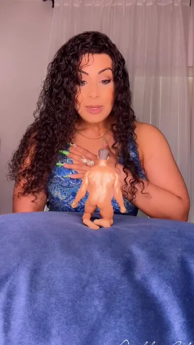 Watch Aka Caribbeansolez dominate her stepson with her tiny toy & get a taste of his own cum in Onlyfans Video Giantess