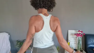 GoldenLace flaunts her curvy MILF body in sfw and shows off her massive bicep flex